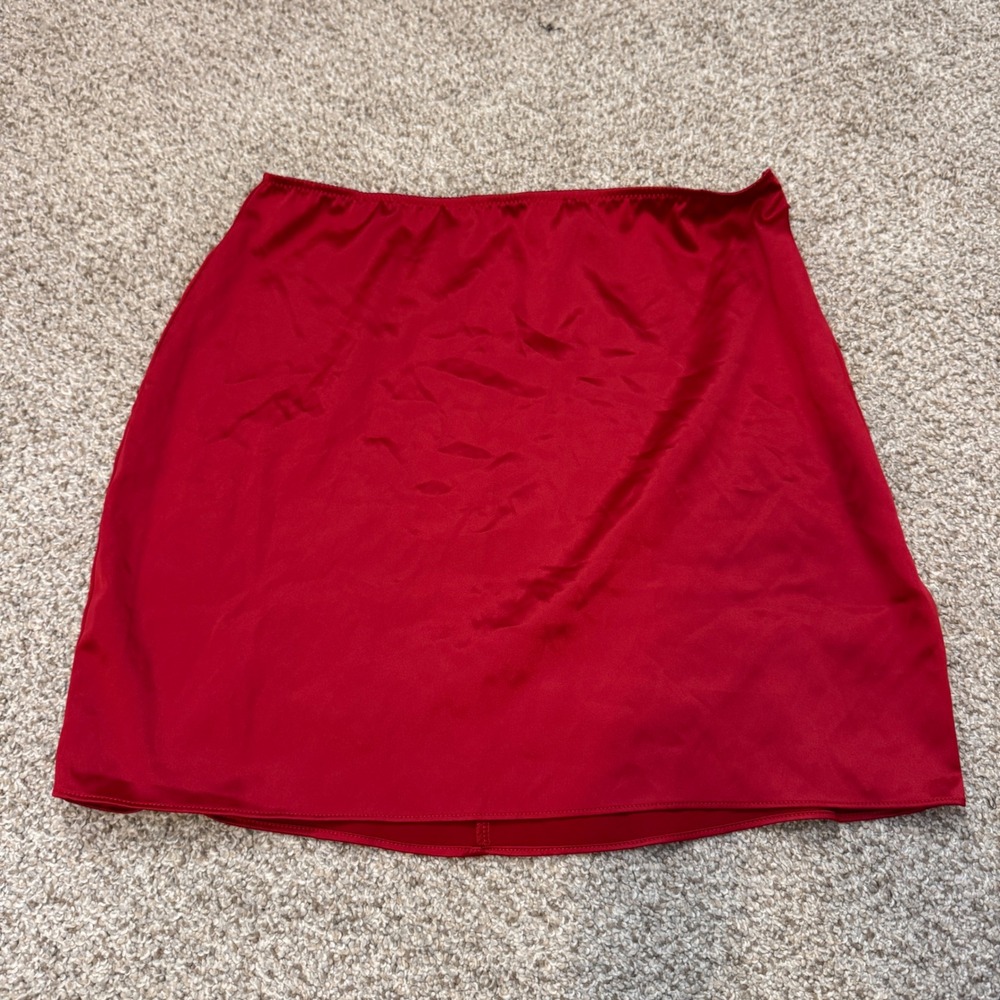 Victorias Secret Red Satin Mini Skirt Mesh Heart Cutout Back Womens Small